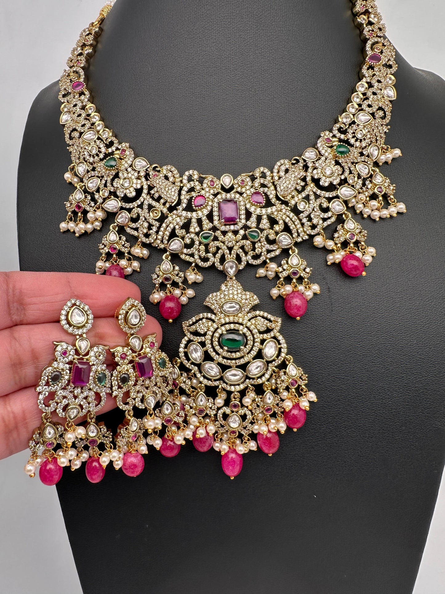 Polki Victorian Red Beads Victorian Mehendi Short Necklace