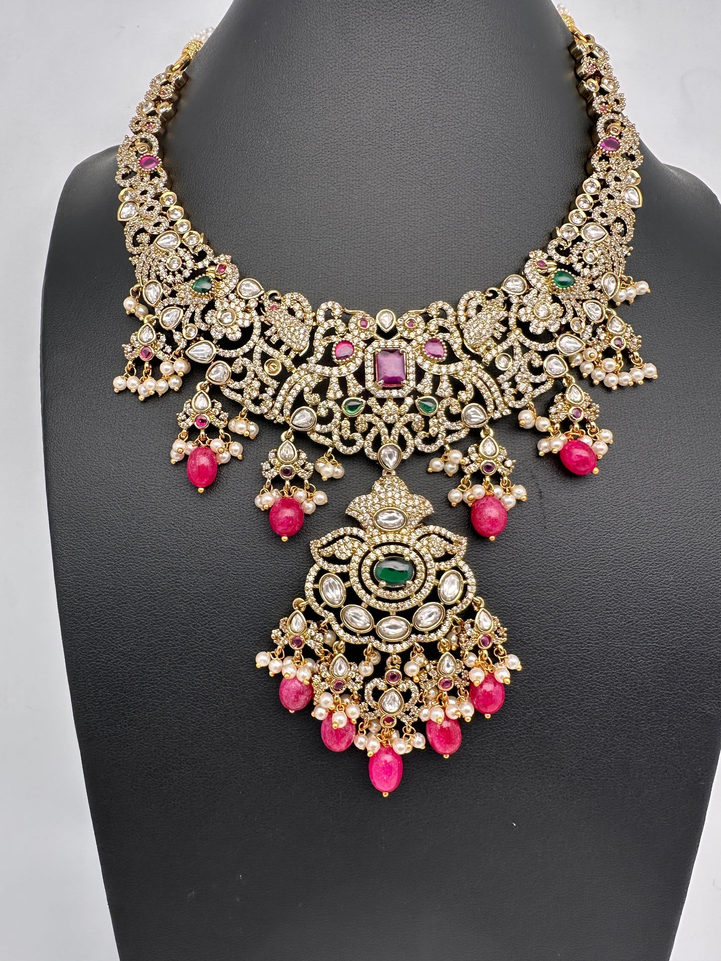 Polki Victorian Red Beads Victorian Mehendi Short Necklace