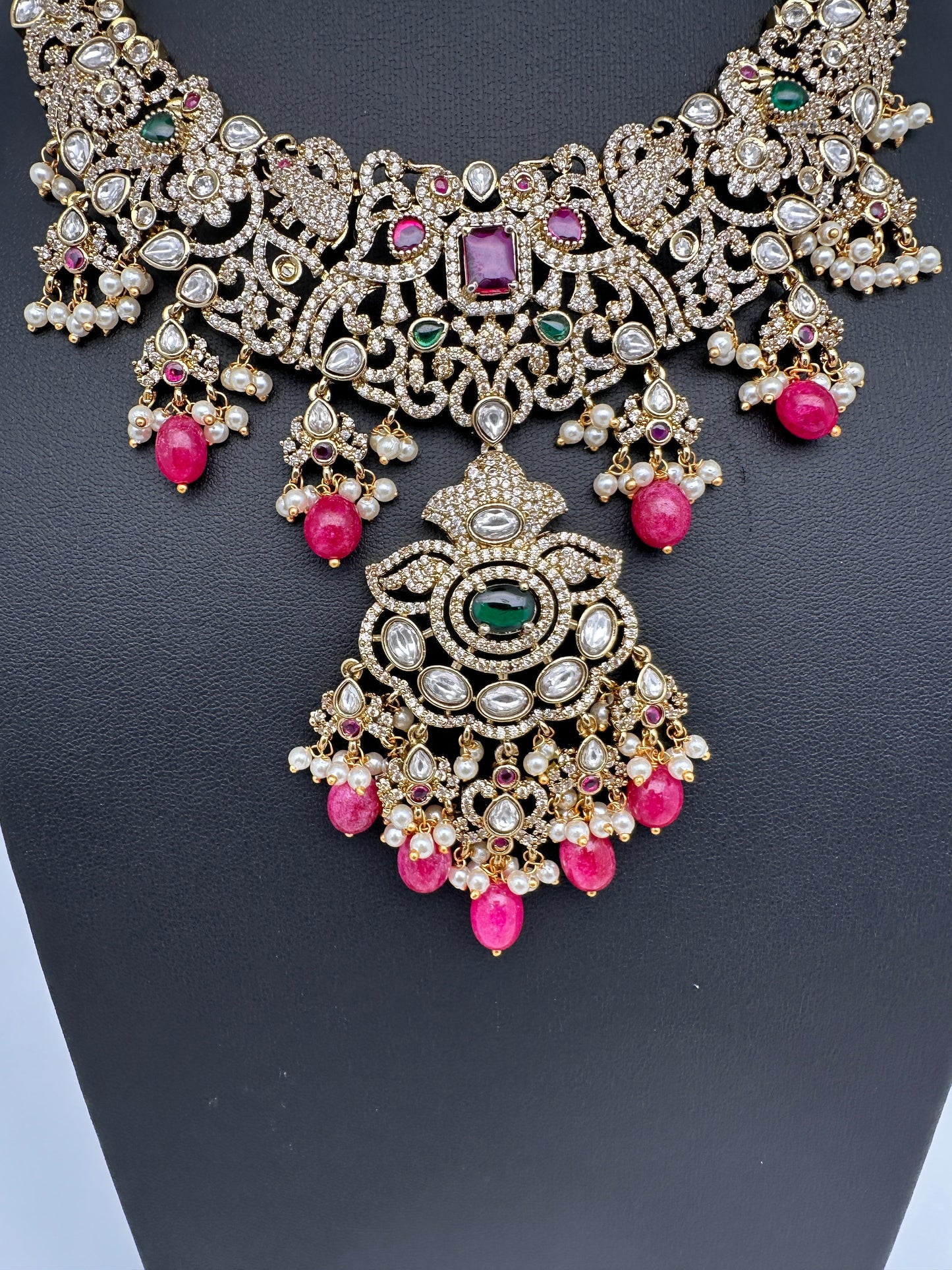 Polki Victorian Red Beads Victorian Mehendi Short Necklace