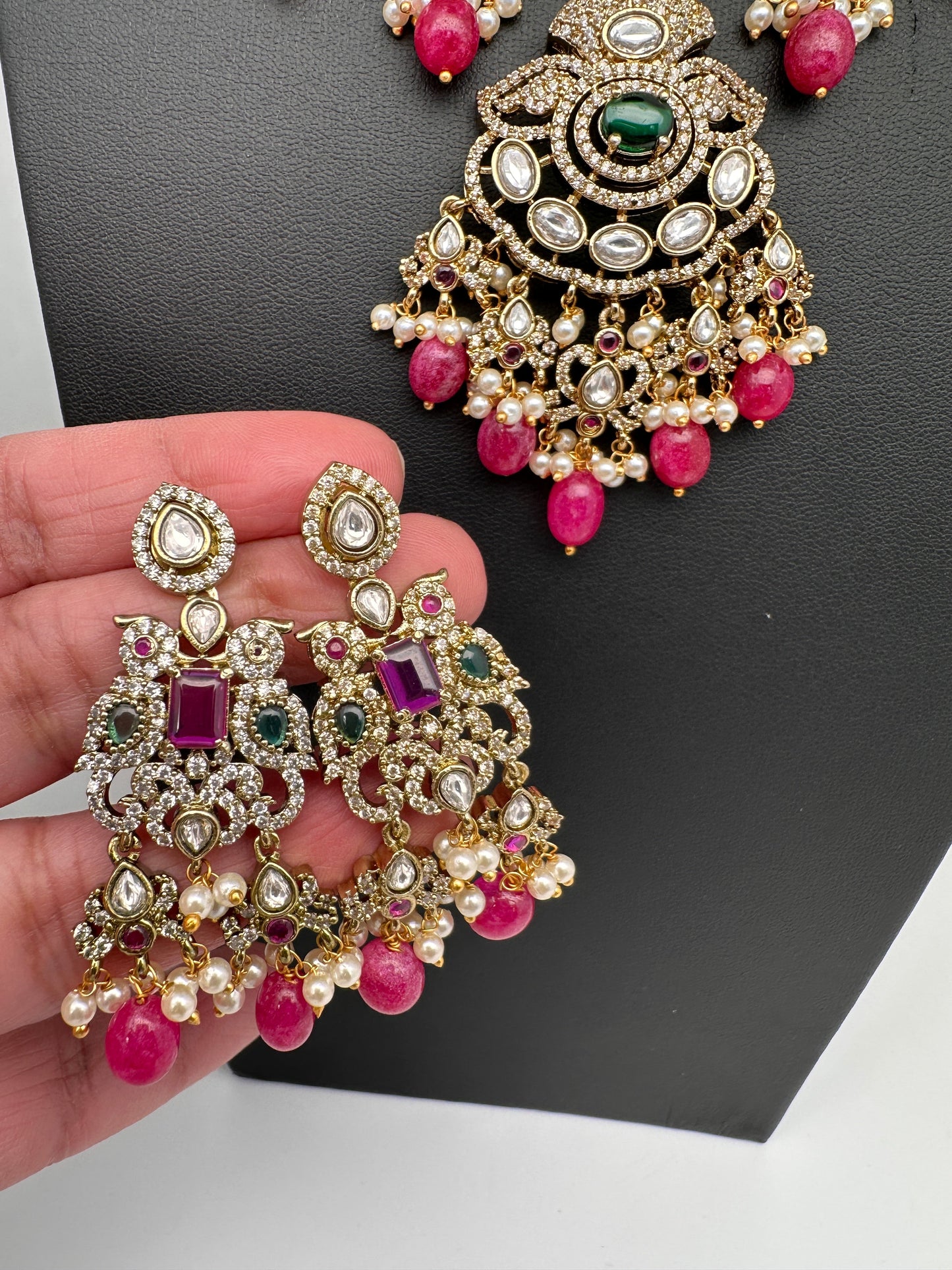 Polki Victorian Red Beads Victorian Mehendi Short Necklace