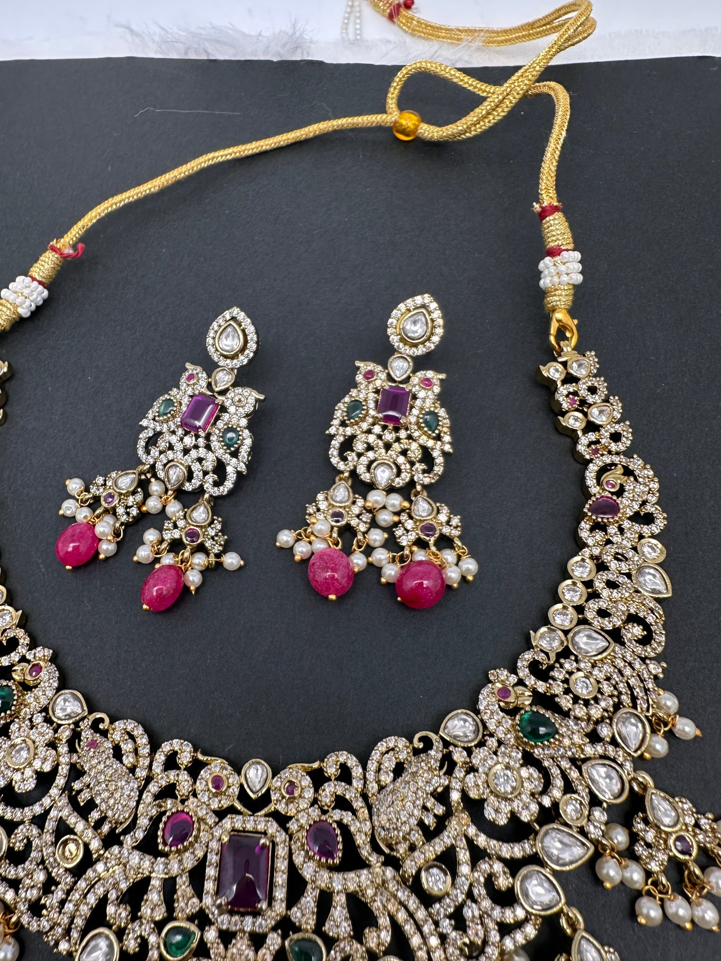 Polki Victorian Red Beads Victorian Mehendi Short Necklace
