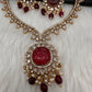 Red Carved Stone AD Mehendi Finish Short Necklace