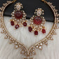 Red Carved Stone AD Mehendi Finish Short Necklace