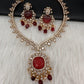Red Carved Stone AD Mehendi Finish Short Necklace