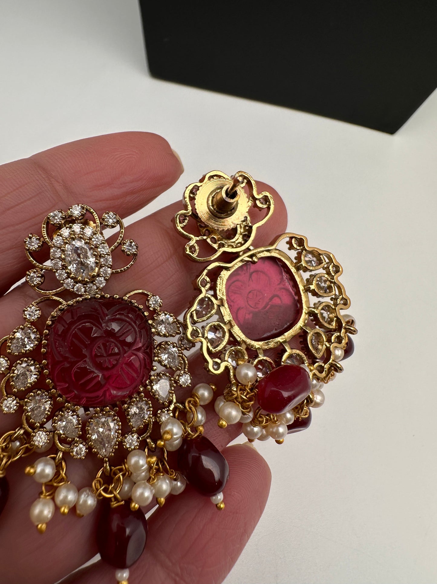 Red Carved Stone AD Mehendi Finish Short Necklace