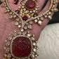 Red Carved Stone AD Mehendi Finish Short Necklace