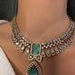 Doublet Mehendi Finish Neckline Color Stone Necklace - MintGreen