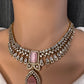 Doublet Mehendi Finish Neckline Color Stone Necklace - Pink