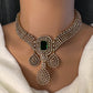 CZ Victorian Color Stone Neckline Necklace - Green