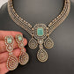CZ Victorian Color Stone Neckline Necklace - MintGreen