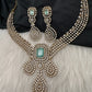 CZ Victorian Color Stone Neckline Necklace - MintGreen