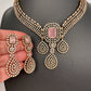 CZ Victorian Color Stone Neckline Necklace - Pink