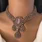 CZ Victorian Color Stone Neckline Necklace - Pink