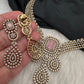 CZ Victorian Color Stone Neckline Necklace - Pink