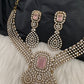 CZ Victorian Color Stone Neckline Necklace - Pink