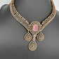 CZ Victorian Color Stone Neckline Necklace - Pink