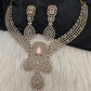 CZ Victorian Color Stone Neckline Necklace - Pink