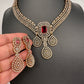 CZ Victorian Color Stone Neckline Necklace - Red