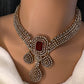 CZ Victorian Color Stone Neckline Necklace - Red