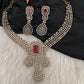 CZ Victorian Color Stone Neckline Necklace - Red
