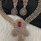 CZ Victorian Color Stone Neckline Necklace - Red