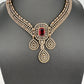 CZ Victorian Color Stone Neckline Necklace - Red