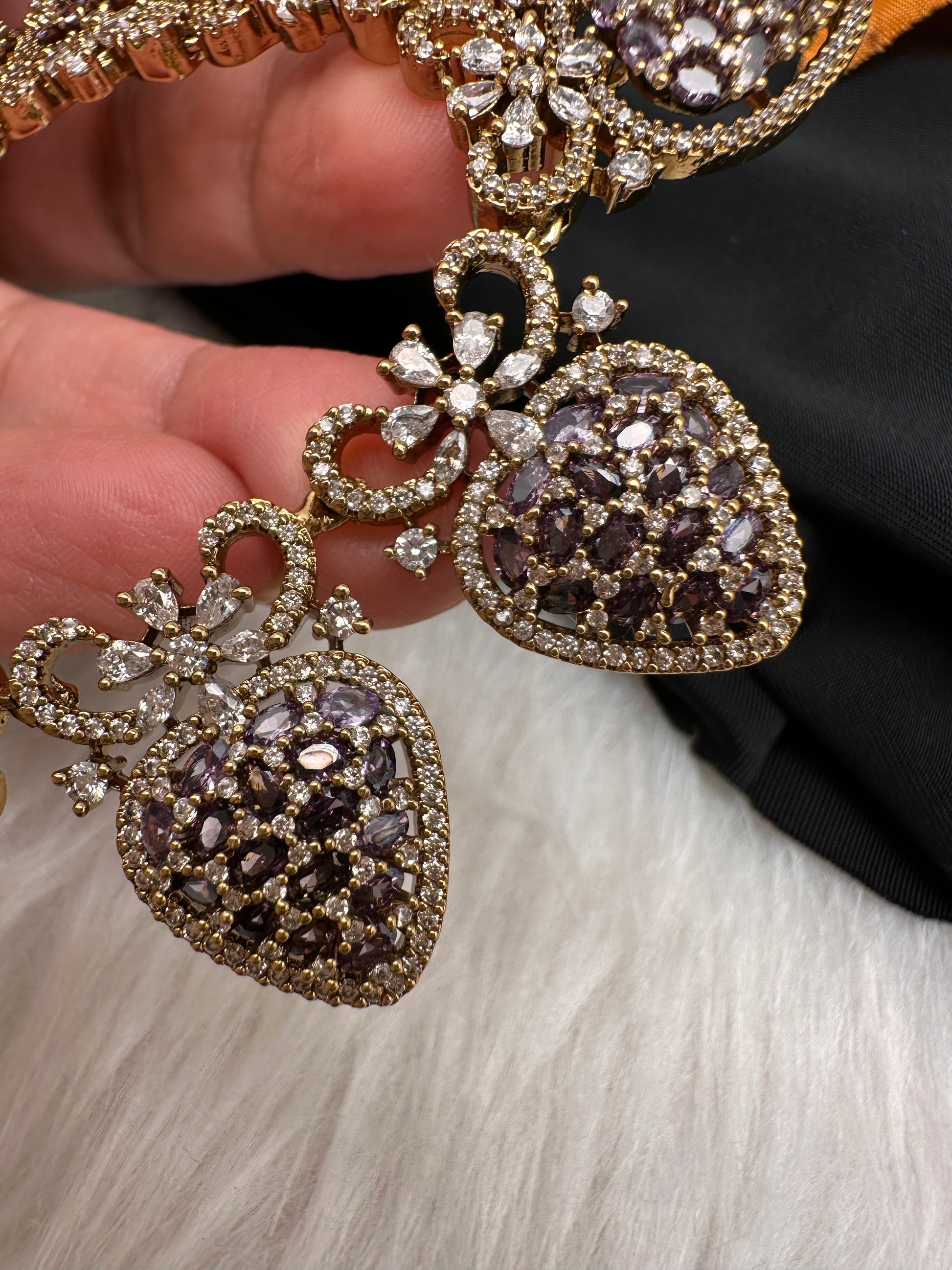 CZ Victorian Color Stone Nano Setting Neckline Necklace - Purple