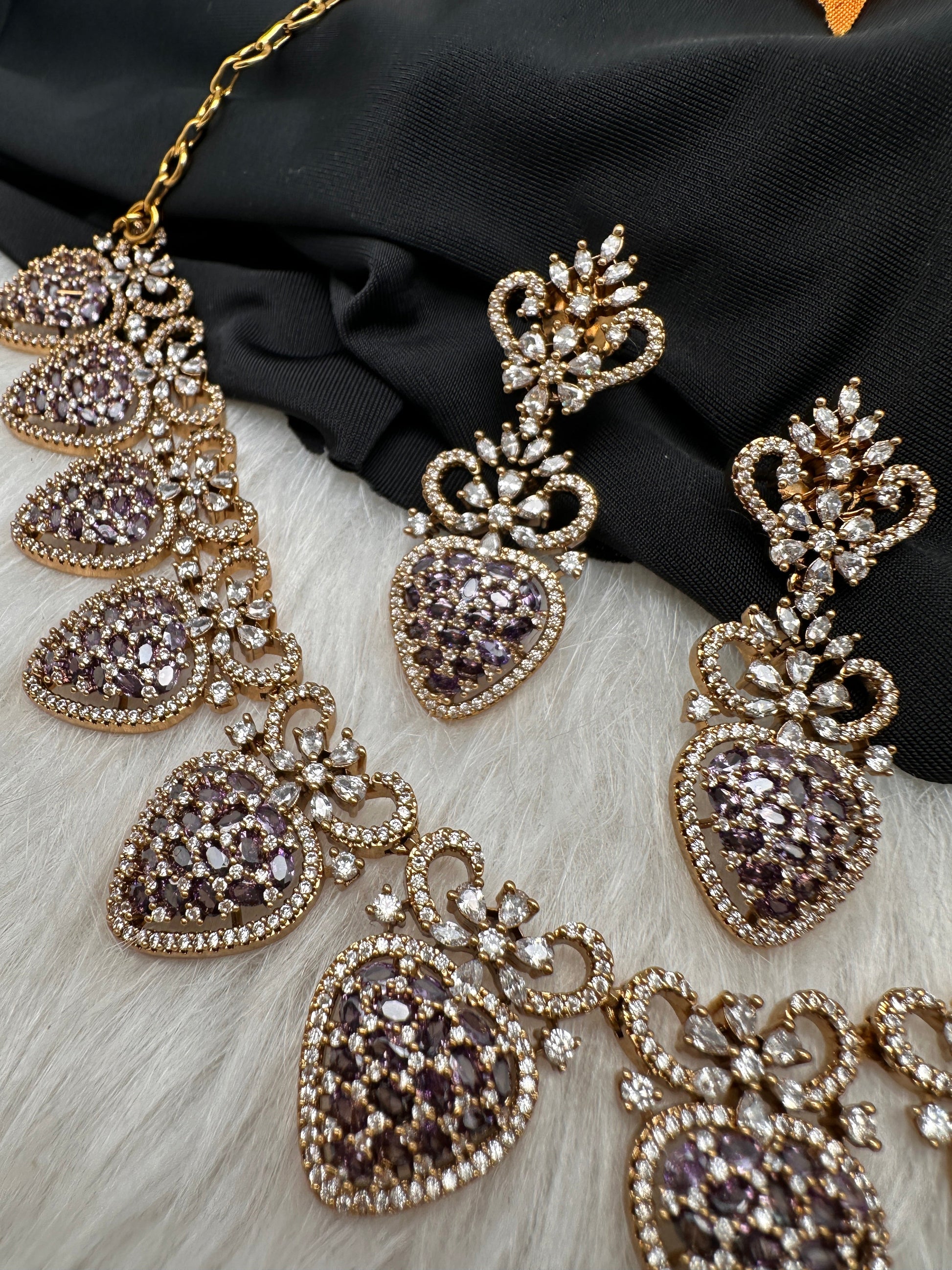 CZ Victorian Color Stone Nano Setting Neckline Necklace - Purple