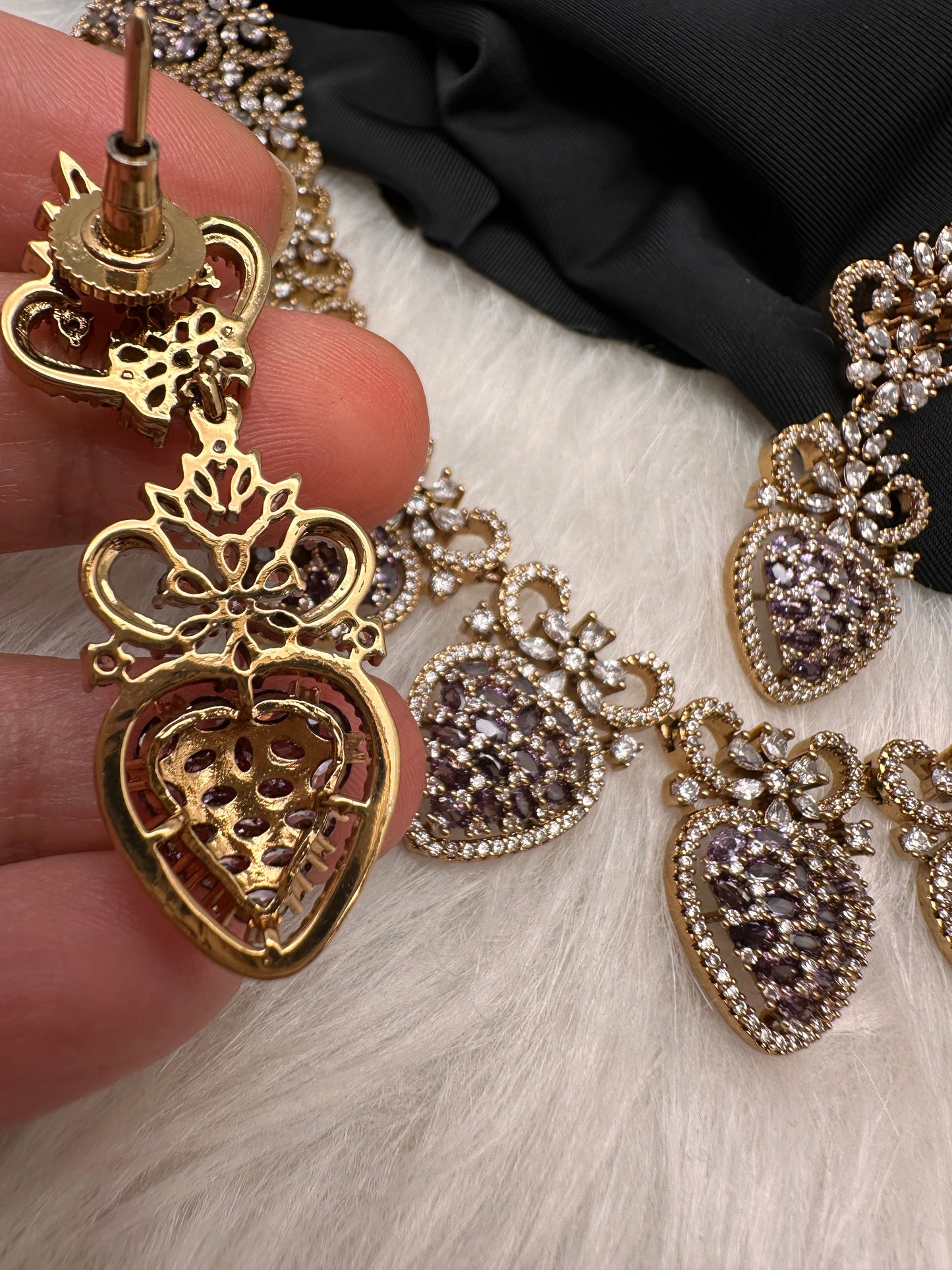 CZ Victorian Color Stone Nano Setting Neckline Necklace - Purple