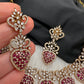 CZ Victorian Color Stone Nano Setting Neckline Necklace - Red
