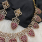 CZ Victorian Color Stone Nano Setting Neckline Necklace - Red