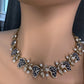 CZ Victorian Color Stone Nano Setting Neckline Necklace - Blue