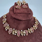 CZ Victorian Color Stone Nano Setting Neckline Necklace - Red