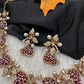 CZ Victorian Color Stone Nano Setting Neckline Necklace - Red