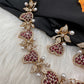 CZ Victorian Color Stone Nano Setting Neckline Necklace - Red