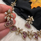 CZ Victorian Color Stone Nano Setting Neckline Necklace - Red