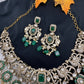 Moissanite  Victorian Color Stone Statement Neckline Necklace - Green