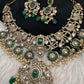 Moissanite  Victorian Color Stone Statement Neckline Necklace - Green
