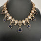 Moissanite  Victorian Color Stone CZ Neckline Necklace - Blue