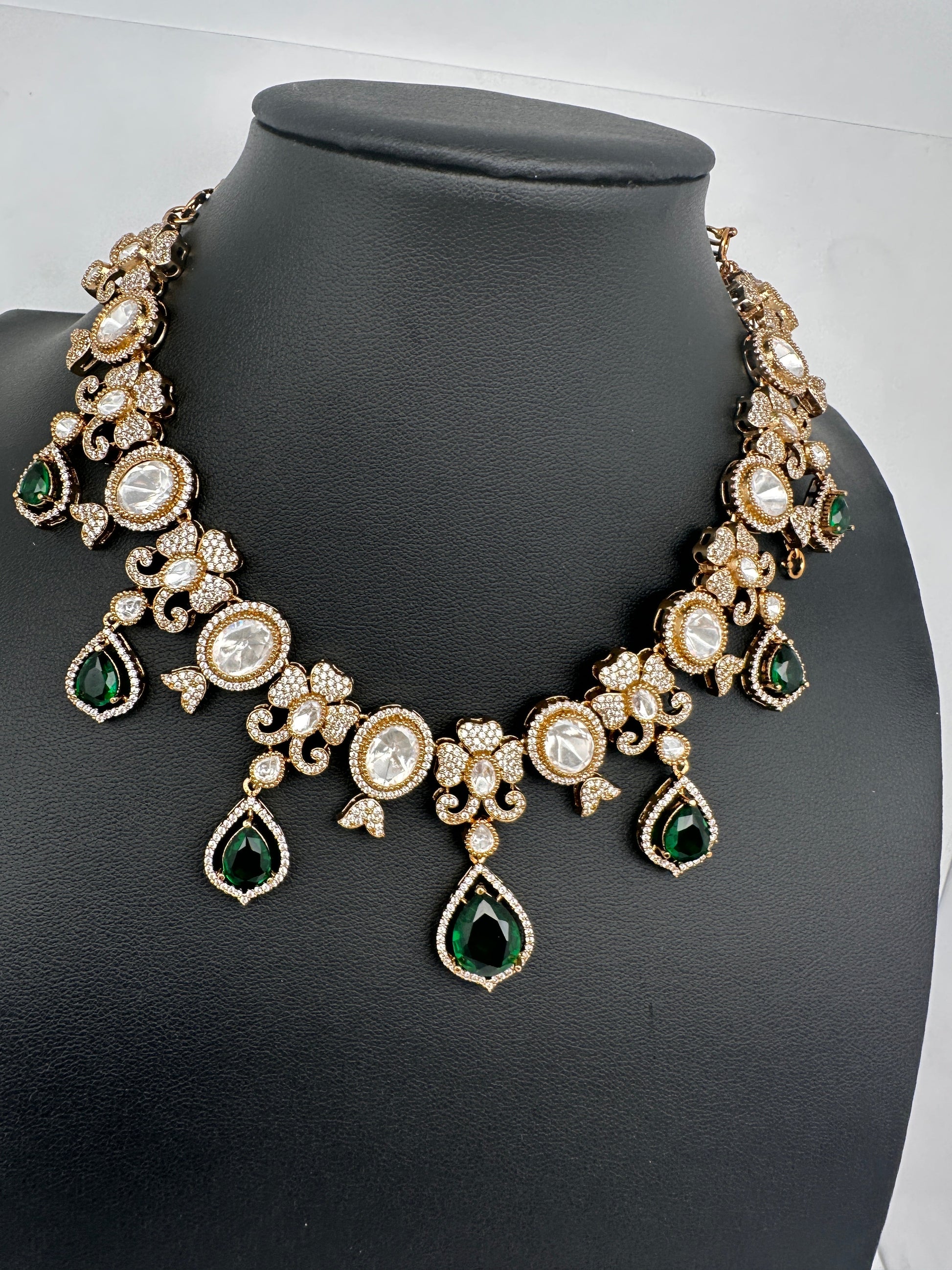 Moissanite  Victorian Color Stone CZ Neckline Necklace - Green
