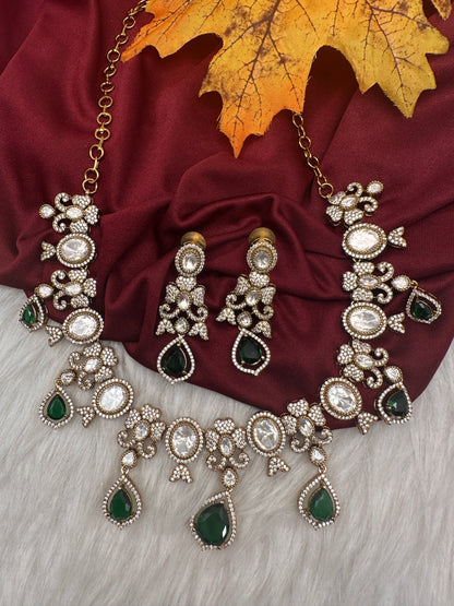 Moissanite  Victorian Color Stone CZ Neckline Necklace - Green