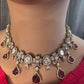 Moissanite  Victorian Color Stone CZ Neckline Necklace - Red