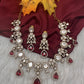 Moissanite  Victorian Color Stone CZ Neckline Necklace - Red