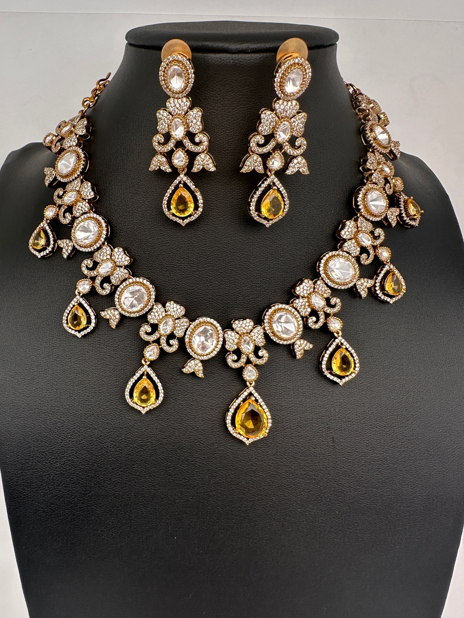Moissanite  Victorian Color Stone CZ Neckline Necklace - Yellow