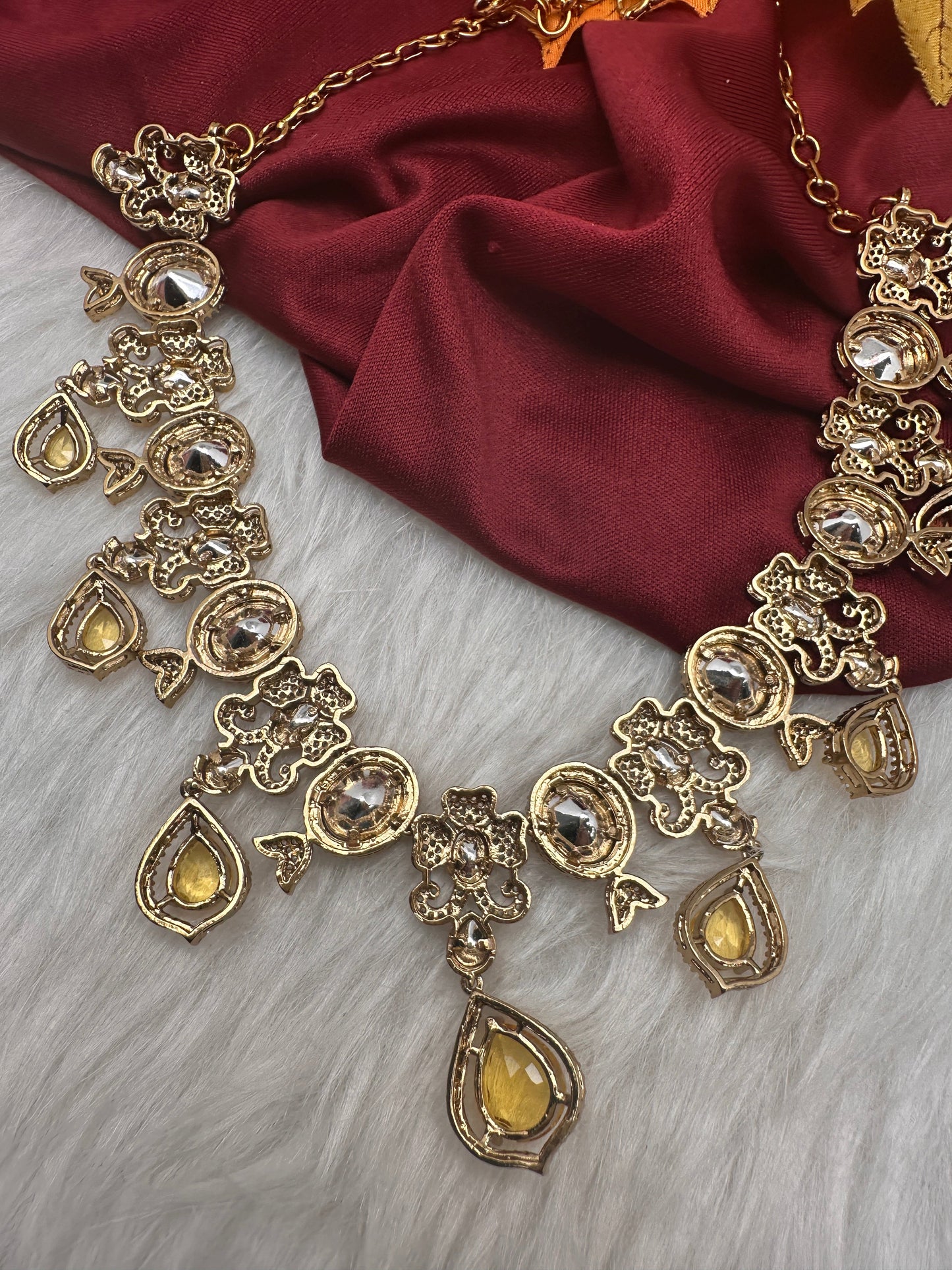 Moissanite  Victorian Color Stone CZ Neckline Necklace - Yellow