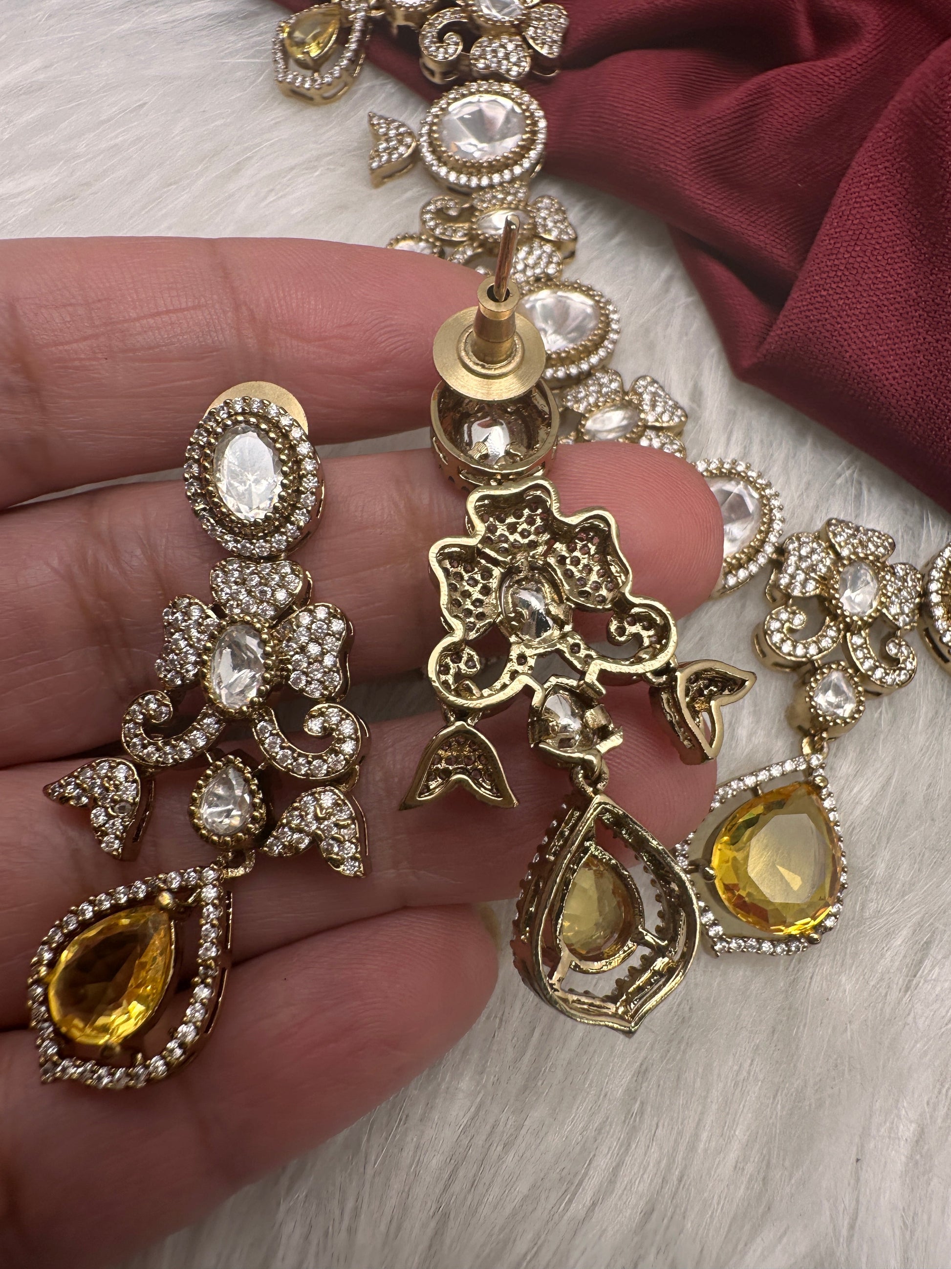 Moissanite  Victorian Color Stone CZ Neckline Necklace - Yellow