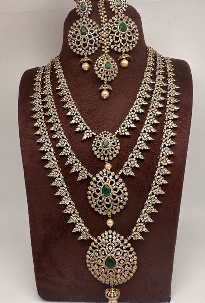 Multi Layer Teen Lada  Victorian Color Stone Statement Necklace - Green