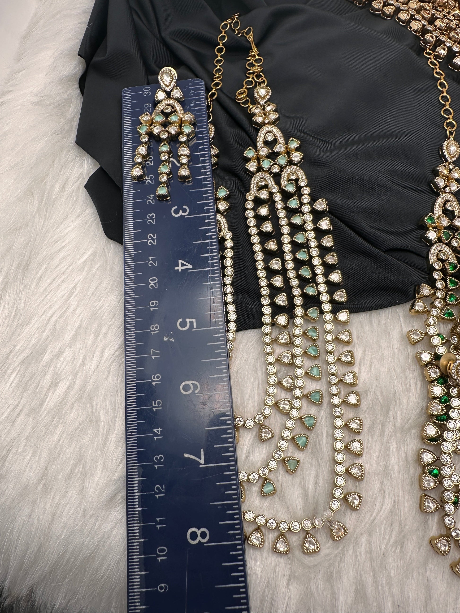 Multi Layer Teen Lada  Victorian Color Stone Statement Necklace - MintGreen
