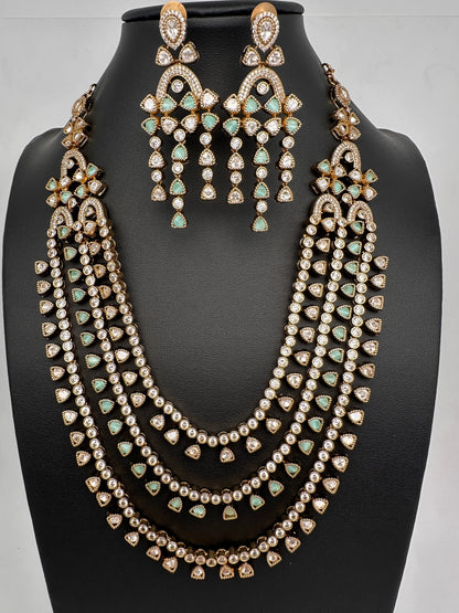 Multi Layer Teen Lada  Victorian Color Stone Statement Necklace - MintGreen
