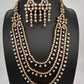 Multi Layer Teen Lada  Victorian Color Stone Statement Necklace - Pink